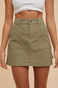 Cargo Denim Mini Skirt in Olive for Women