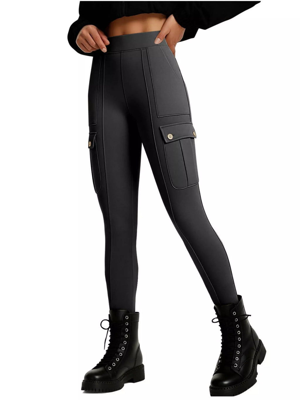 High Waist Active Pants in Black in Khaki for Women