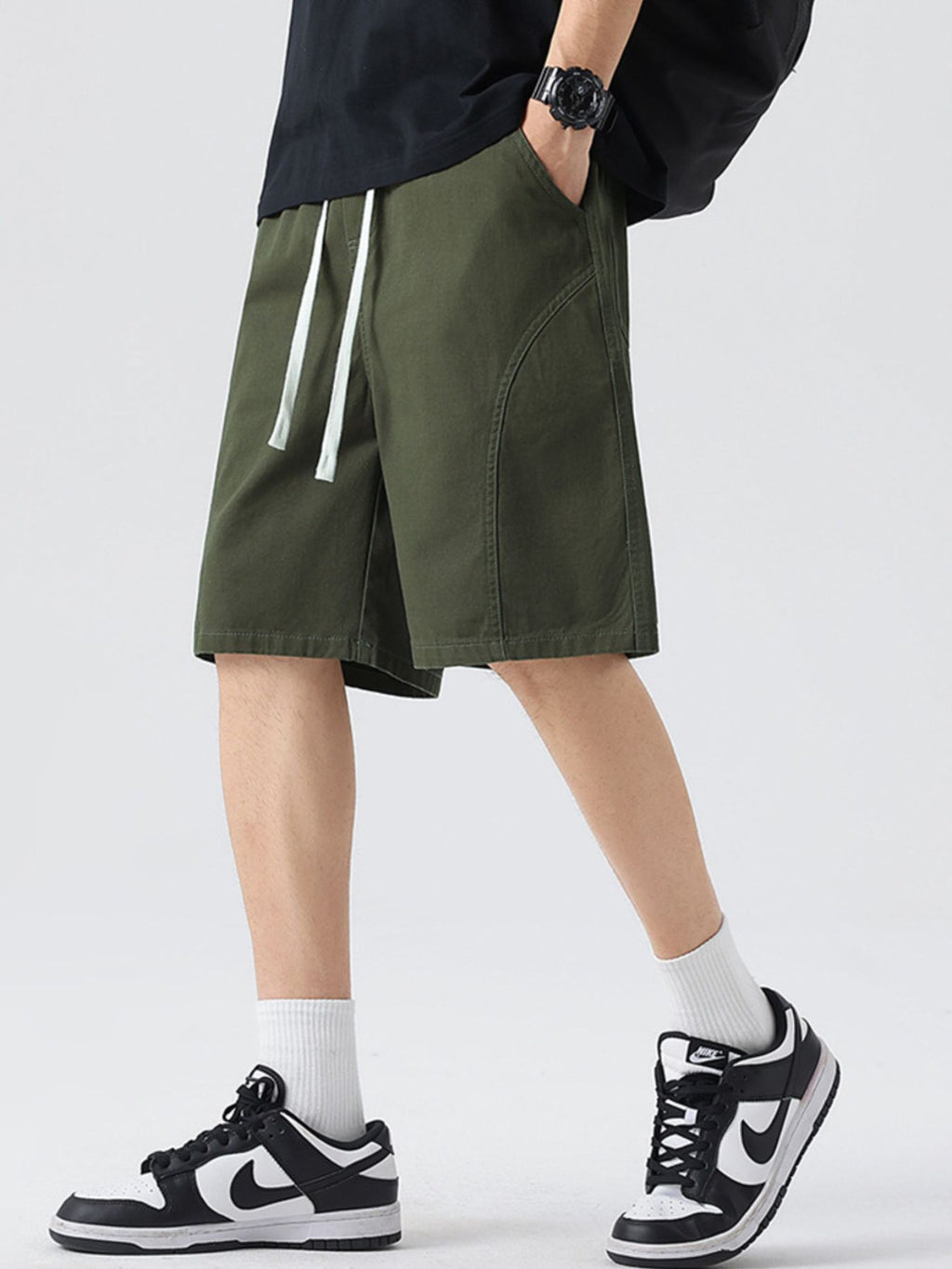 Casual Loose-Fit Drawstring Shorts Plus Size in Military Green for Men
