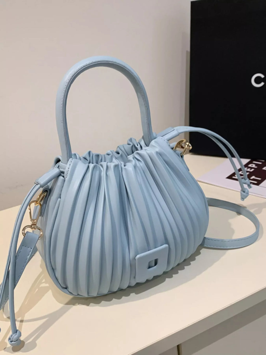 Pleated Bucket Crossbody Bag with in Blue for Women