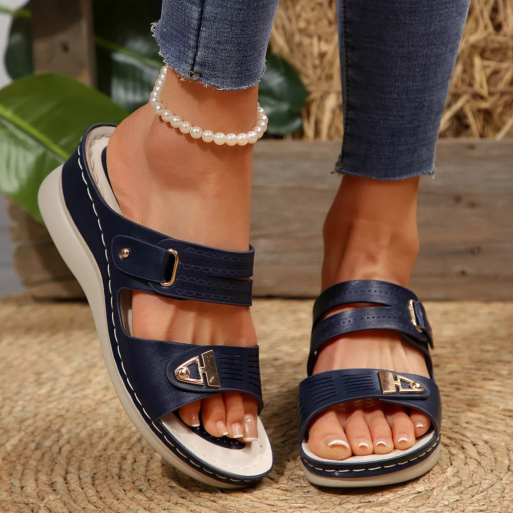 Open Toe Wedge Sandals in Green in Blue for Women