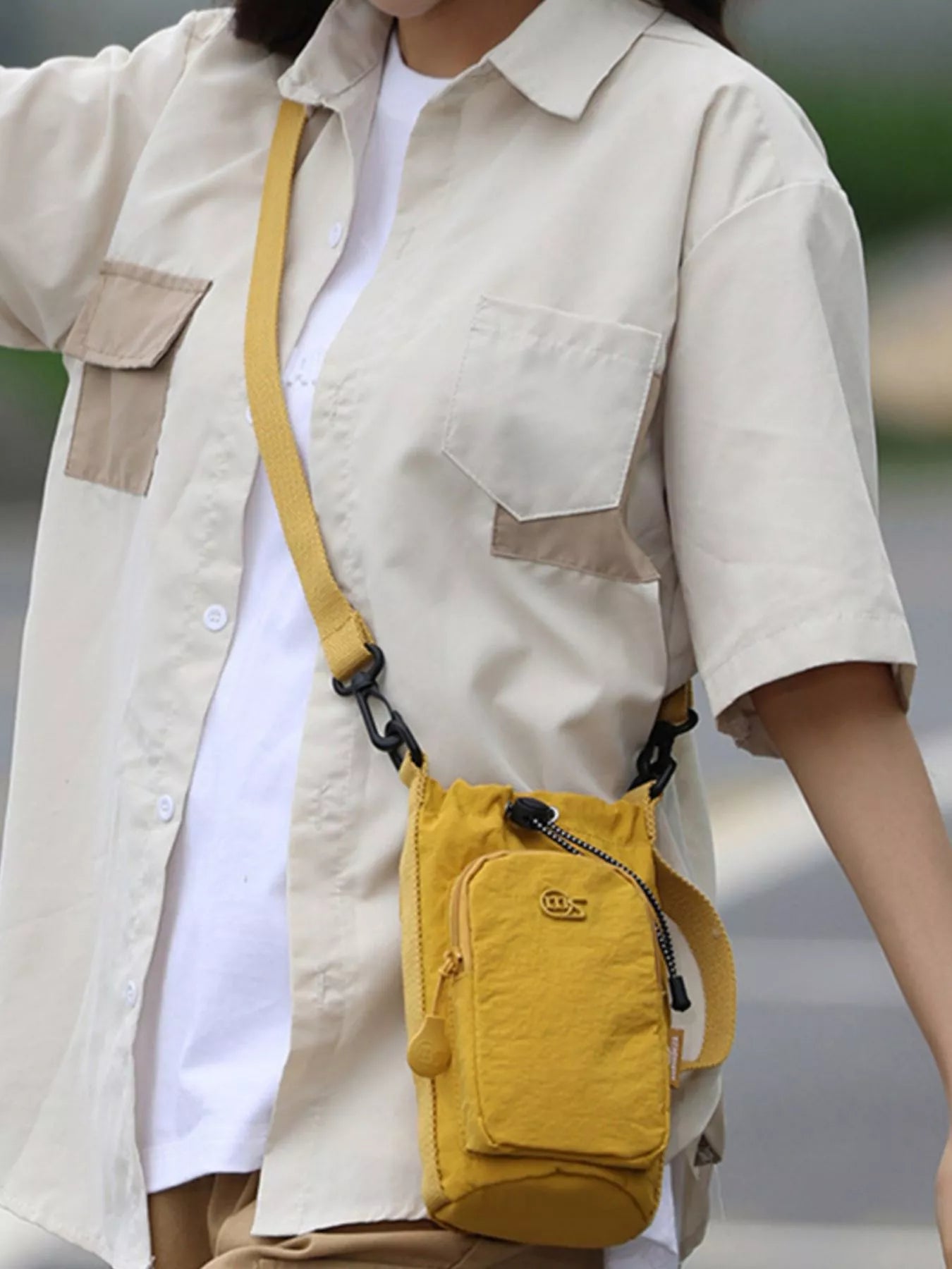 Drawstring Closure Lightweight Crossbody Bag in Yellow for Women