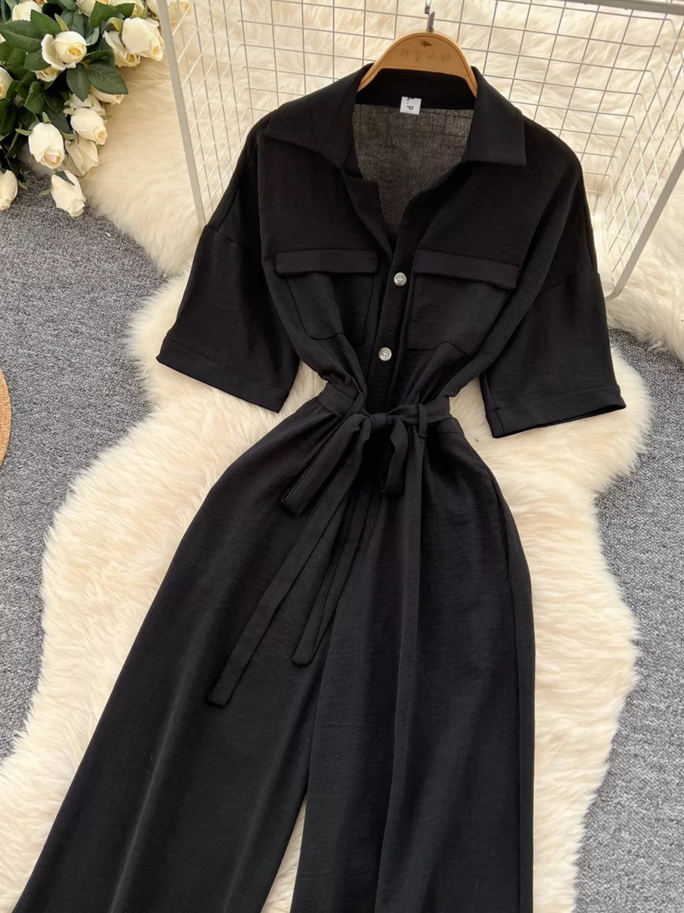 Pink Tie Waist Wide Leg Jumpsuit in Pink for Women