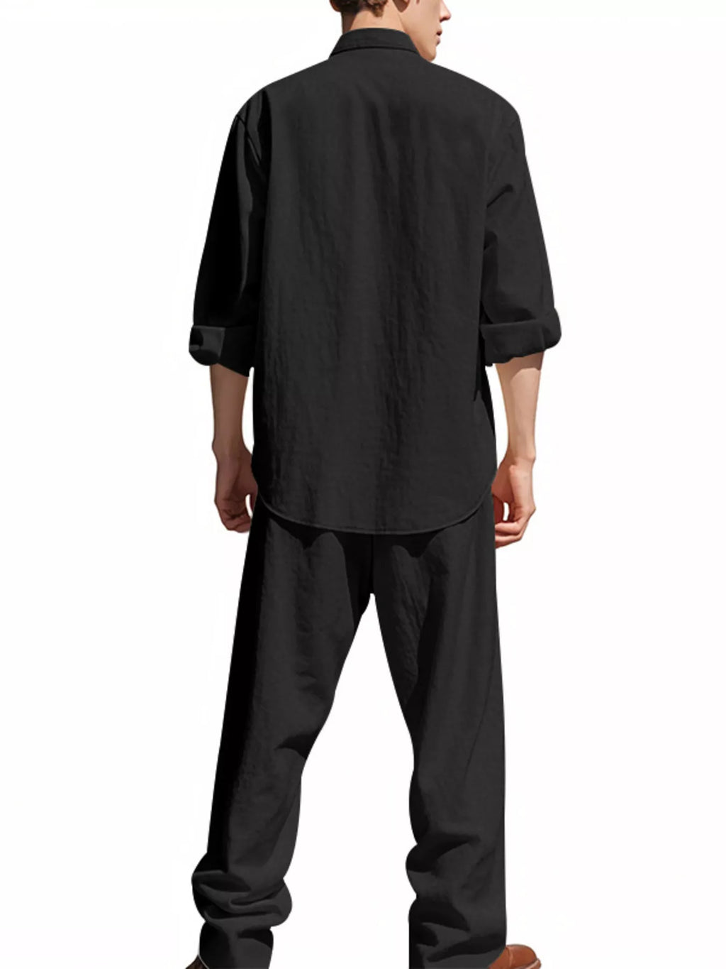 Button Up Long Sleeve Shirt and Pants Plus Size in White for Men