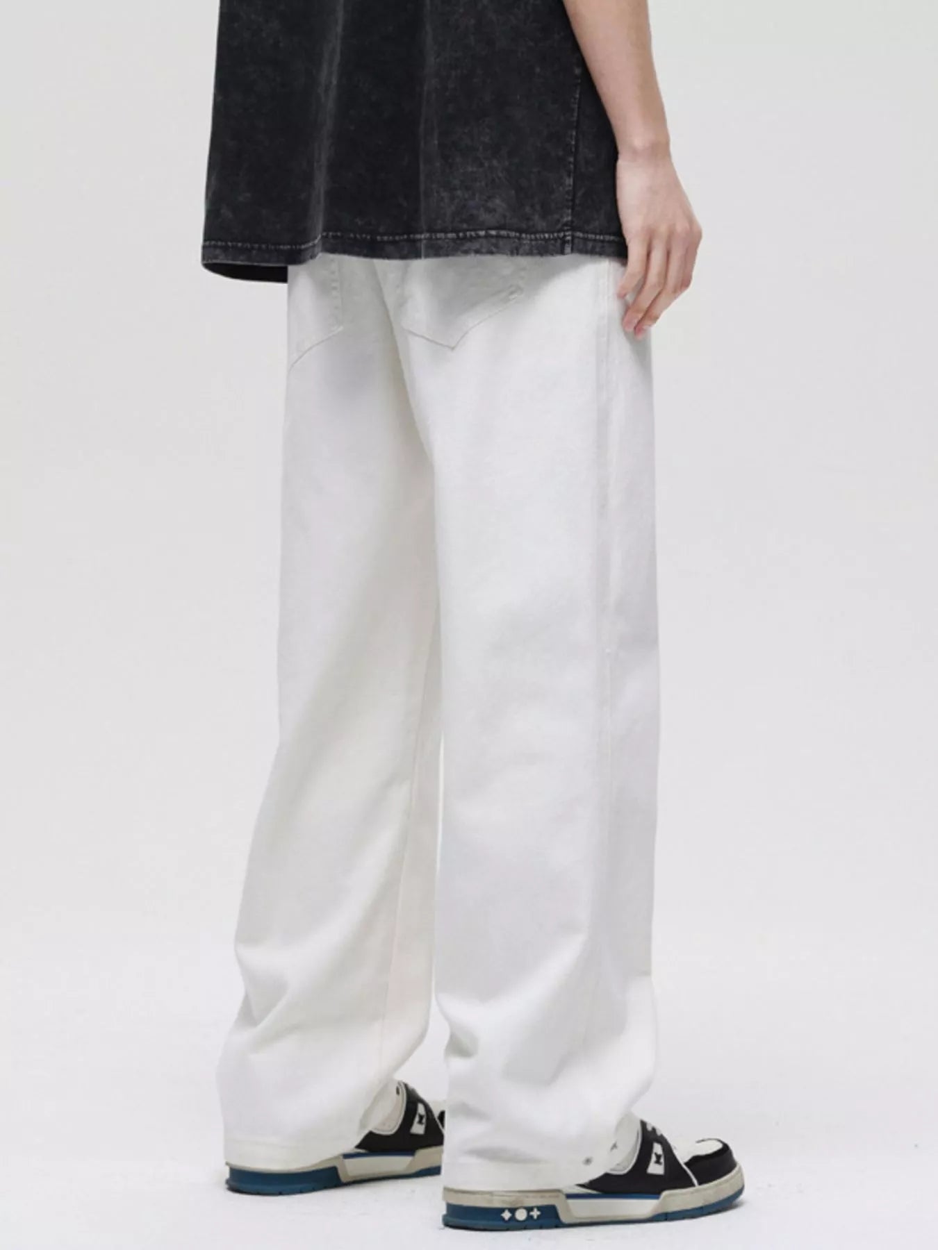 Washed Wide Leg Jeans Plus Size in Black for Men