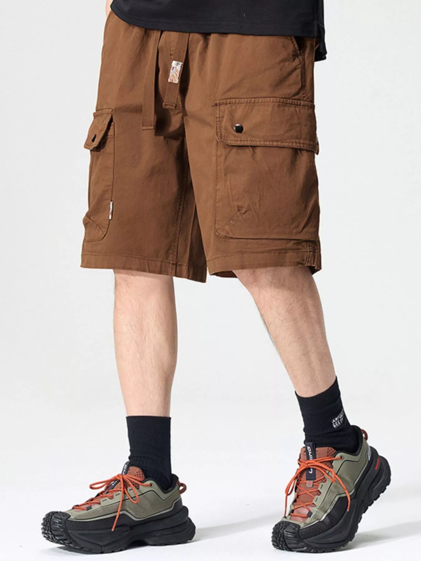 Drawstring Loose Fit Shorts Plus Size in Black for Men