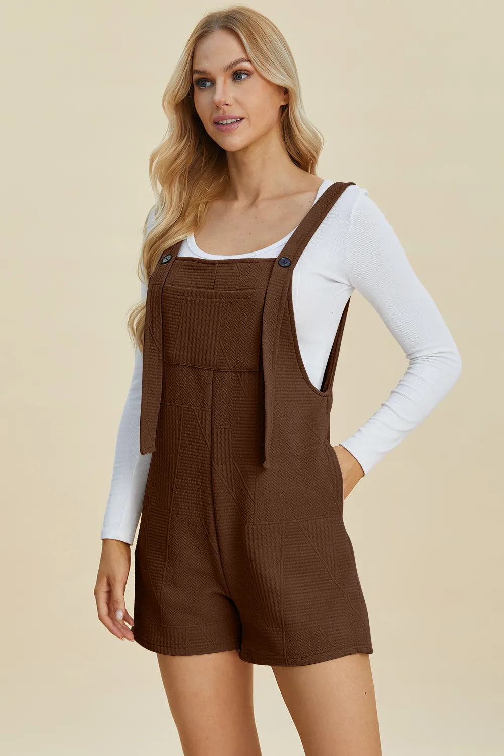Plus Size Texture Sleeveless Romper in Khaki for Women
