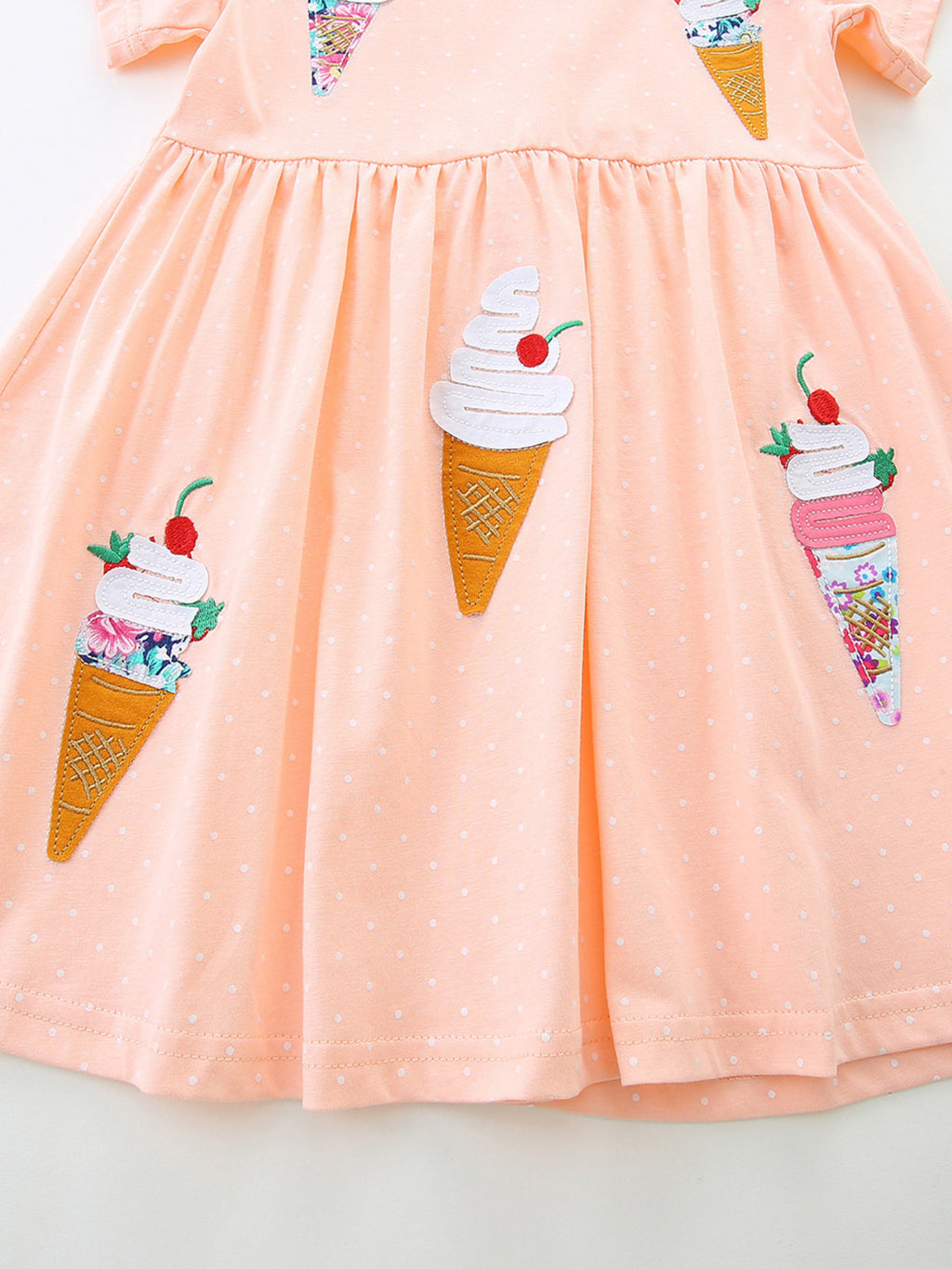 Ice Cream Applique Round Neck Dress in Watermelon Pink for Girls