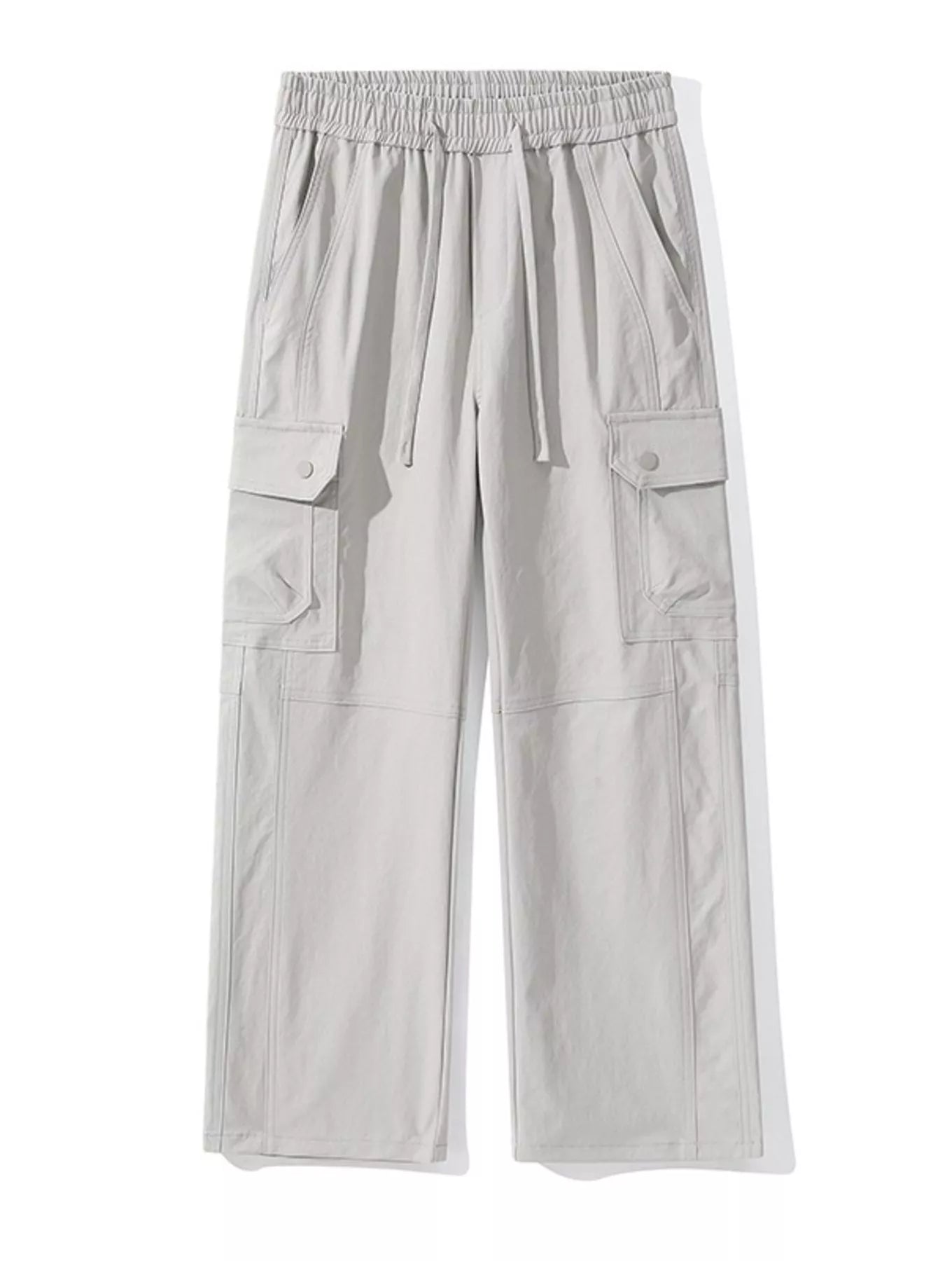 Drawstring Cargo Wide Leg Pants Plus Size in Coffee for Men