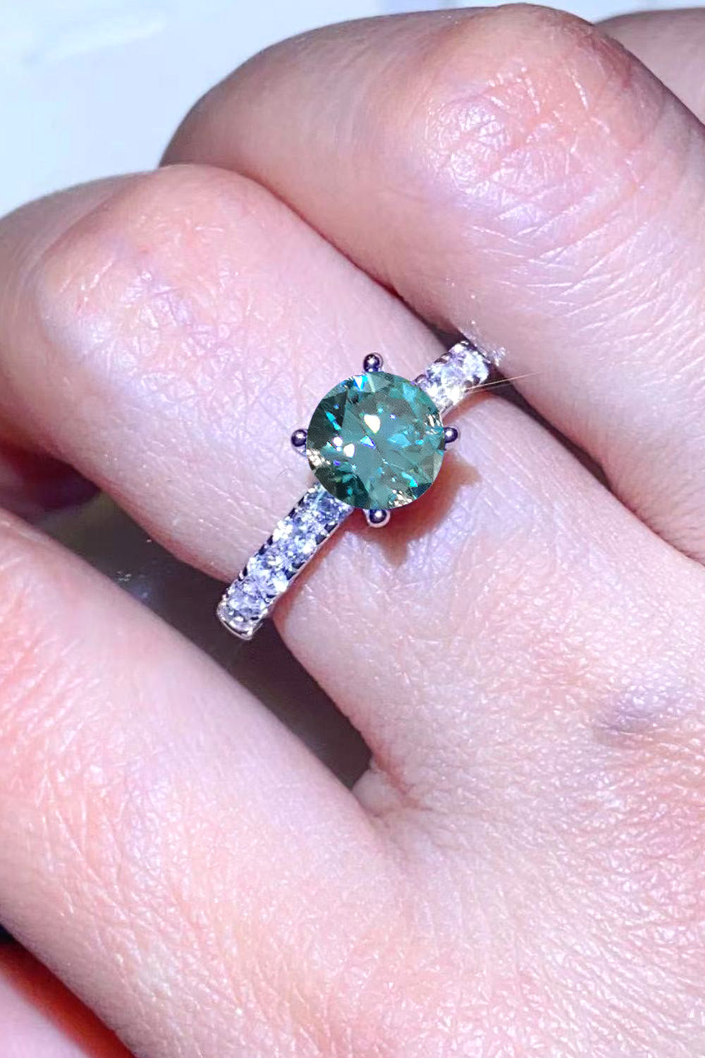 Future Style 1 Carat Moissanite Side Stone Ring in Sky Blue for Women