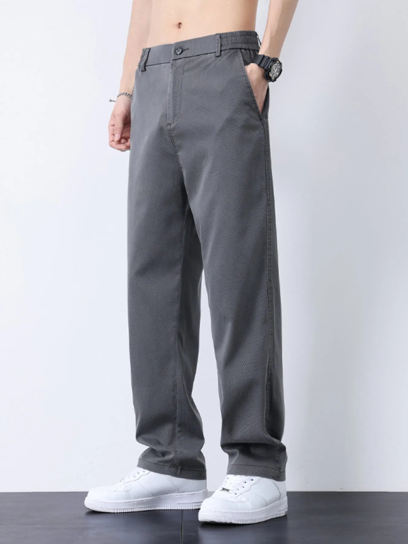 Plus Size Casual Straight-Leg Pants in Light Blue for Men
