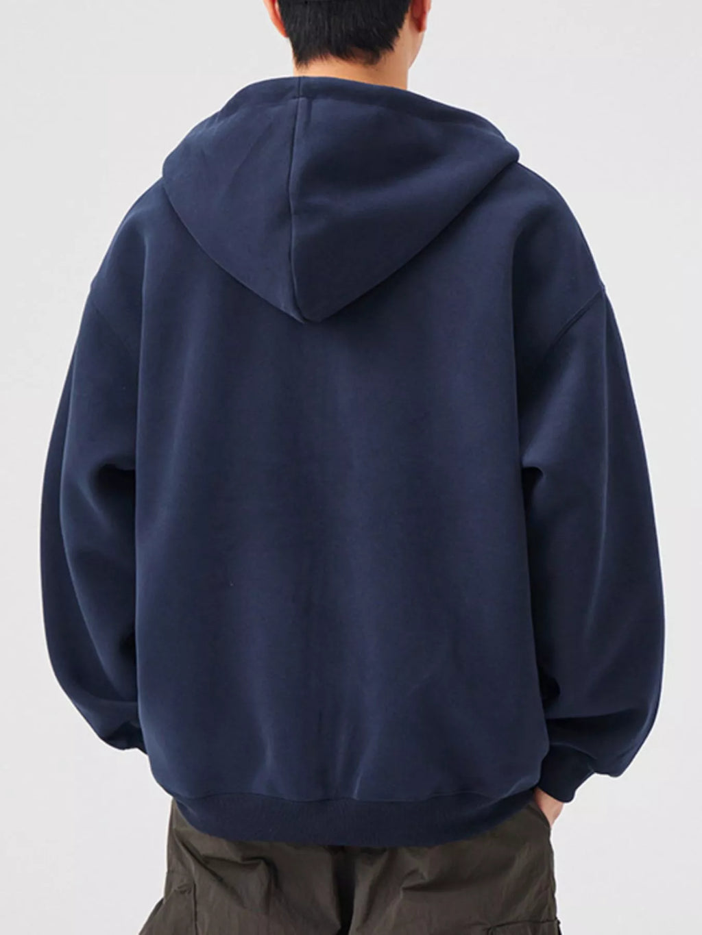 Casual Loose Fit Zip-Up Hoodie in Black for Men