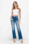 Plus Size Raw Hem Distressed Mid Rise Straight Jeans in Medium for Women