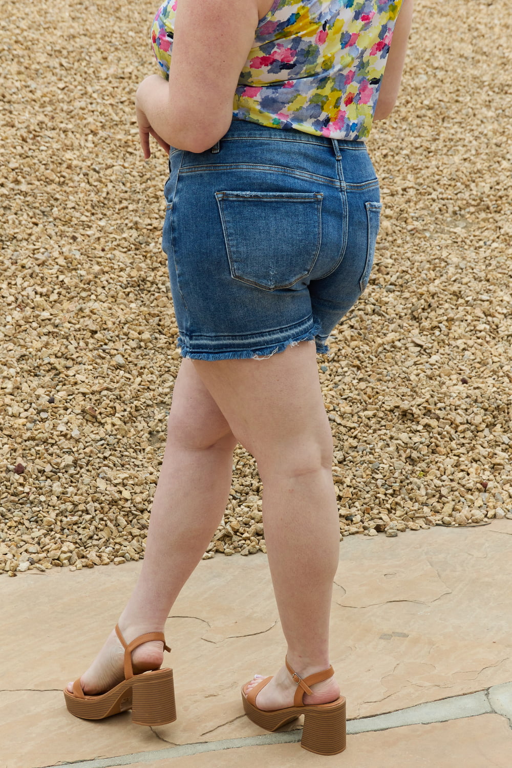 Maya Plus Size Mid Rise Asymmetrical Shorts in Medium for Women