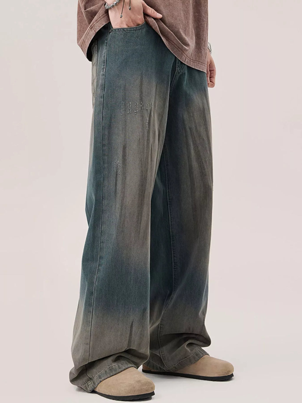 Gradient Wash Wide Leg Jeans in French Blue for Men