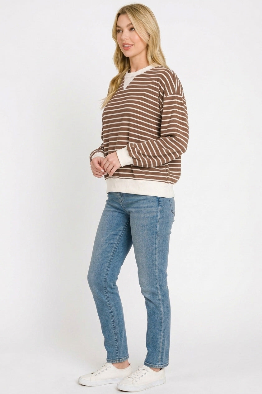 Striped Rib Banded Sweatshirt in Brown for Women