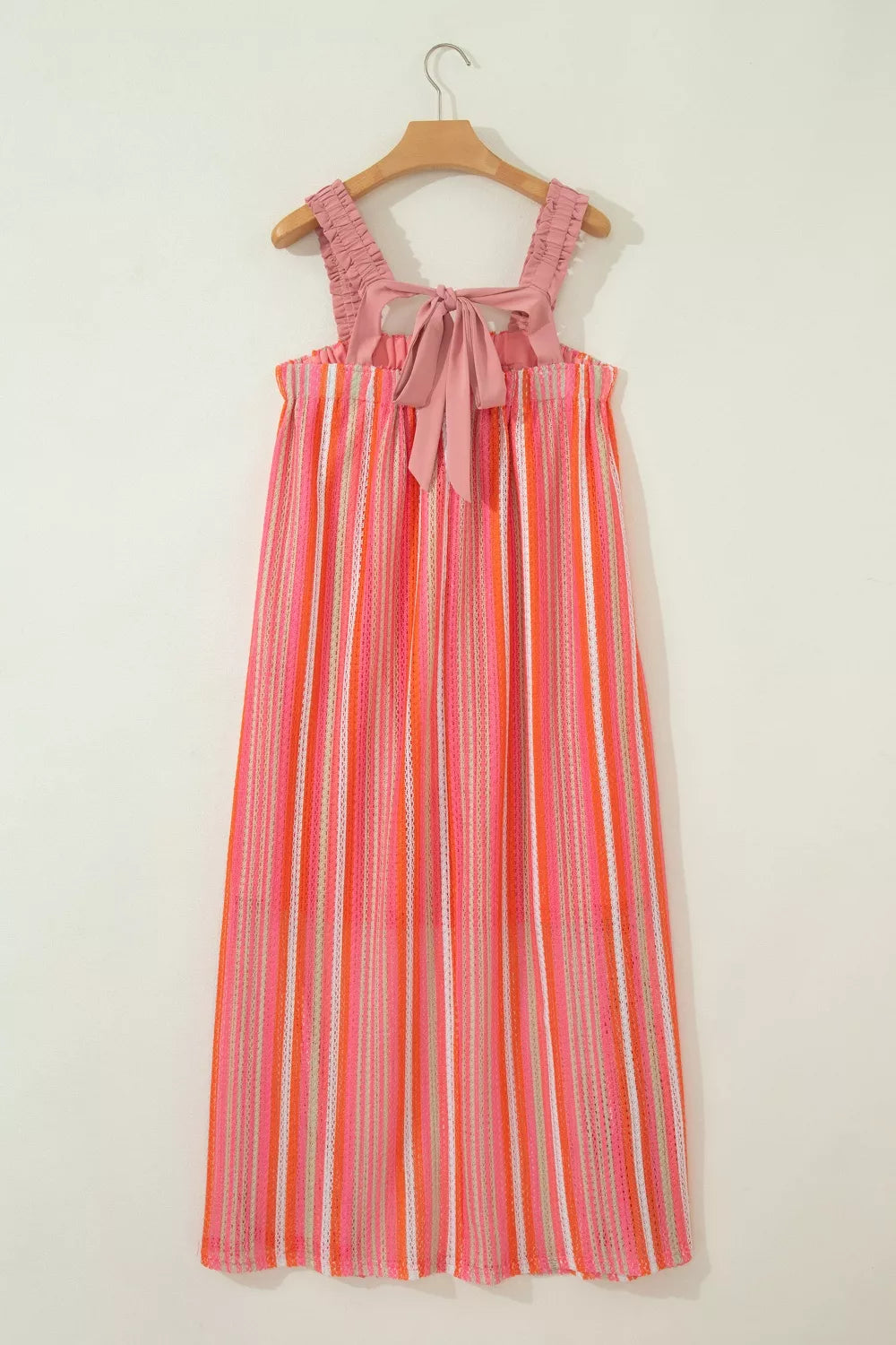 Stripe Ruffled Straps Ribbon Knot Flowy Vacation Maxi Dress for Women
