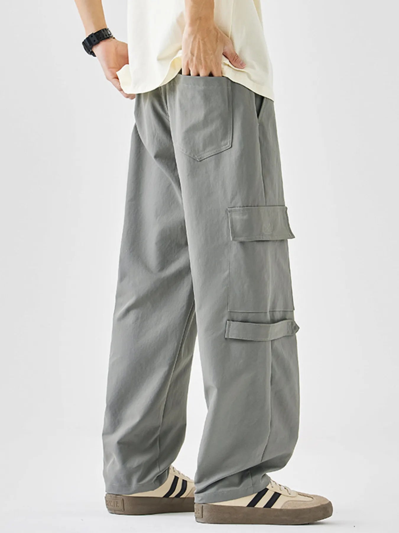 Plus Size Multi-Pocket Cargo Utility Pants with Drawstring Waist in Black for Men
