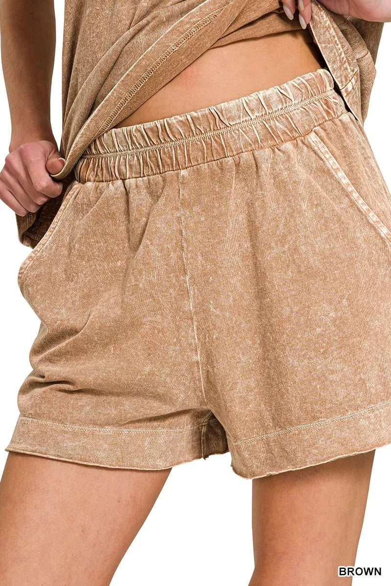 Halo Snow Washed Exposed Seam Top & Shorts Set in Brown for Women