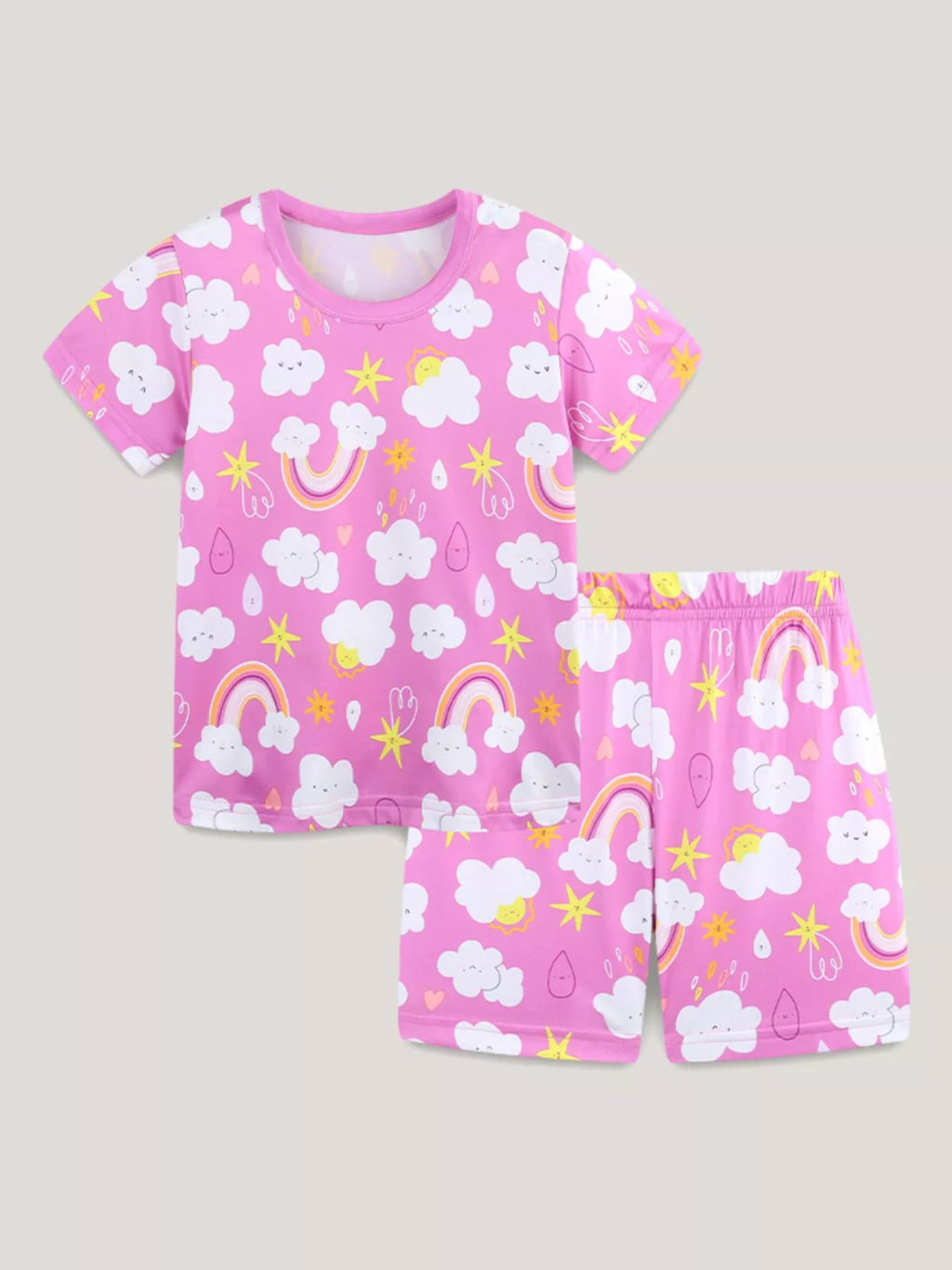 Rainbow Cloud Print Tee and Shorts Set in Multicolor for Girls