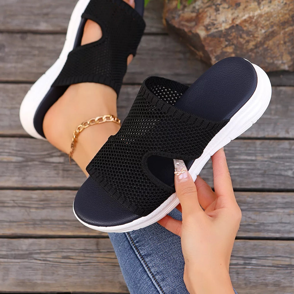 Breathable Mesh Open Toe Sandals in Black for Women