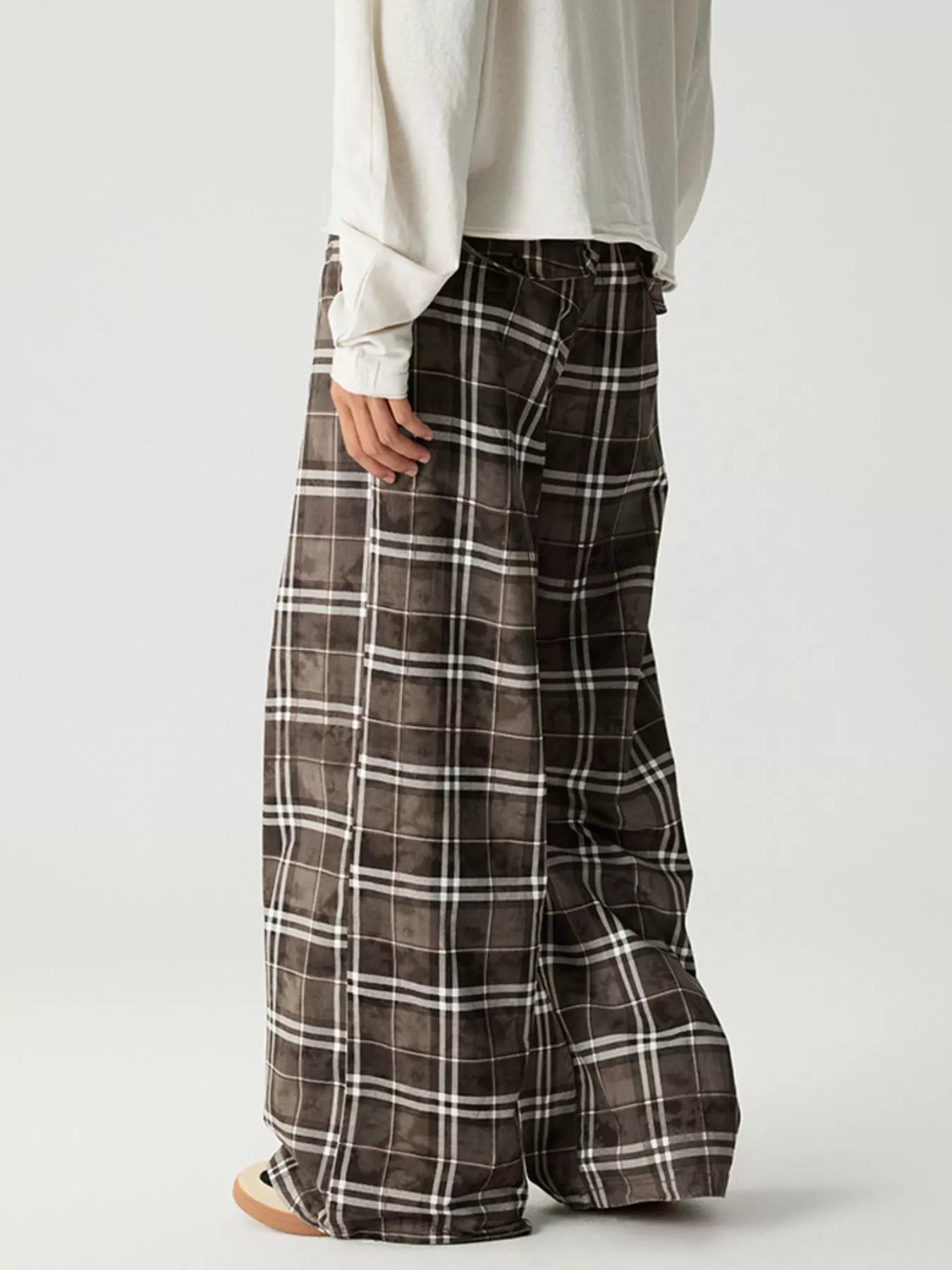 Plaid Wide Leg Pants in Dirty Coffee for Men