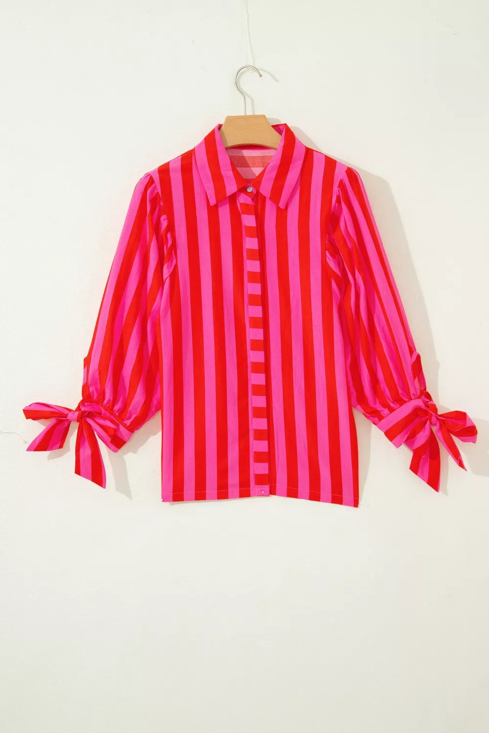 Stripe Puff Sleeve Blouse in Deep Rose for Women