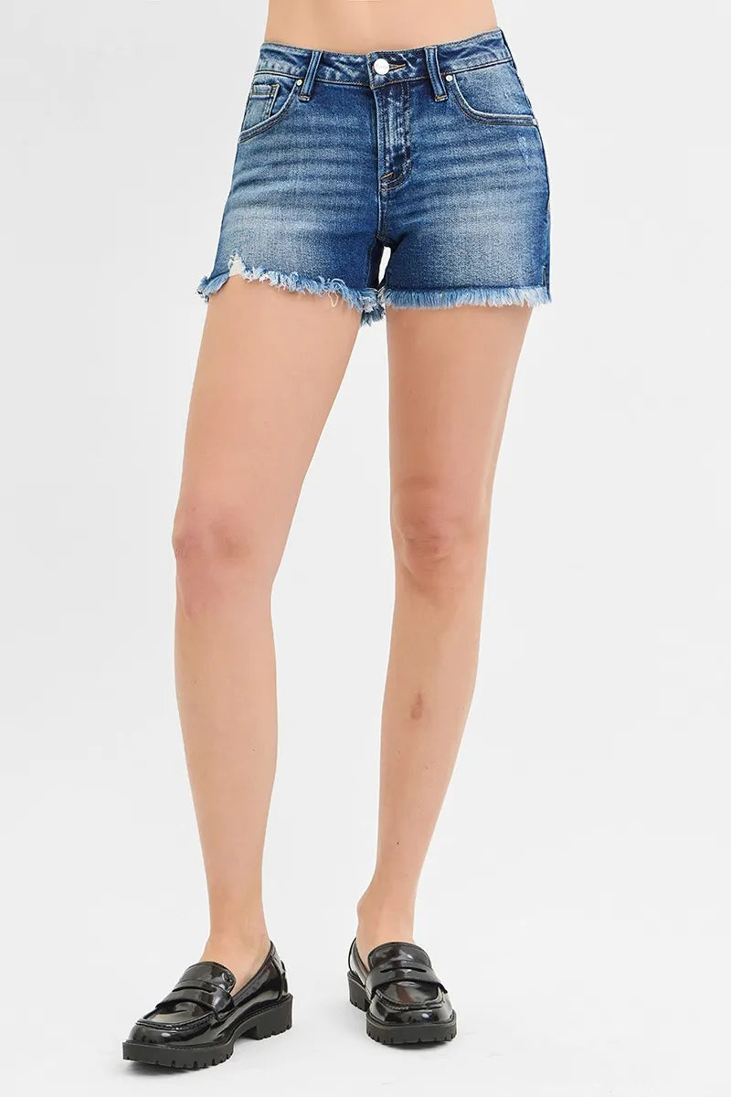 Low Rise Frayed Denim Shorts Plus Size in Dark for Women