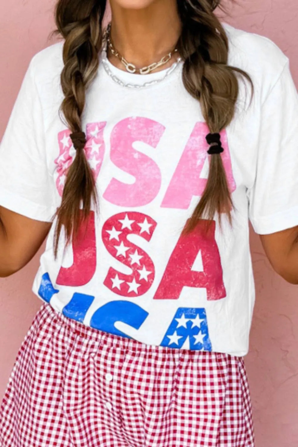 Letter Graphic Round Neck Short Sleeve T-Shirt in Relaxed in White for Women