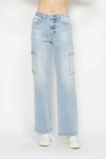 Plus Size High Waist Straight Cargo Jeans in Light for Women
