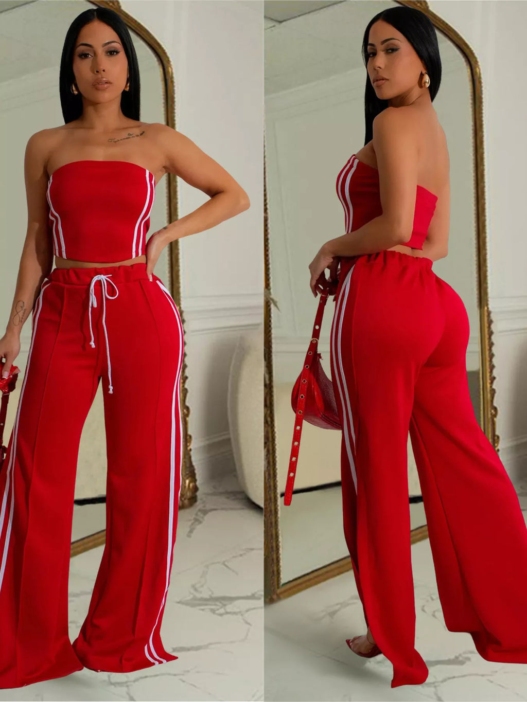 Sleeveless Tube Top and Wide Leg Pants Set for Women