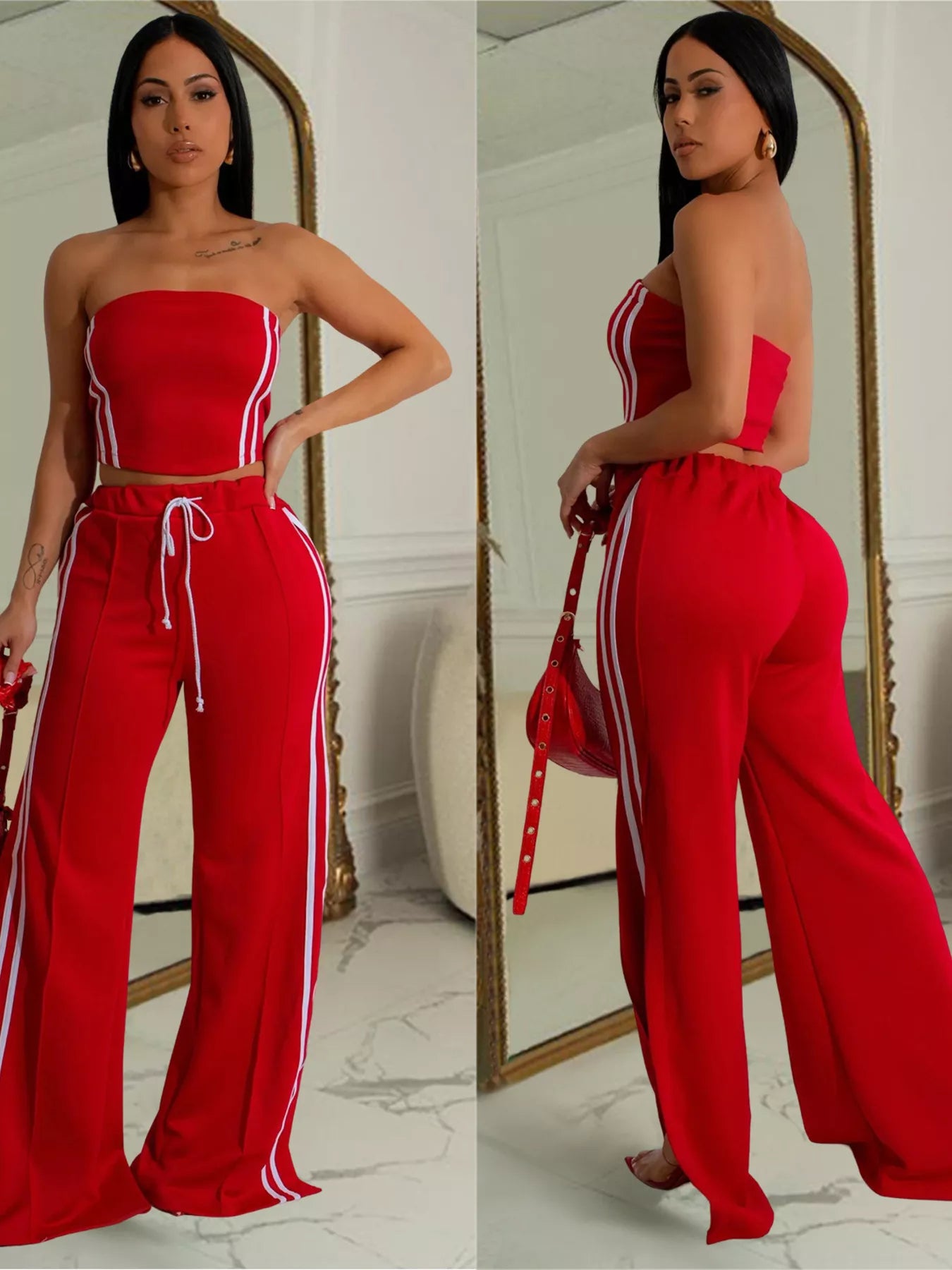 Sleeveless Tube Top and Wide Leg Pants Set for Women