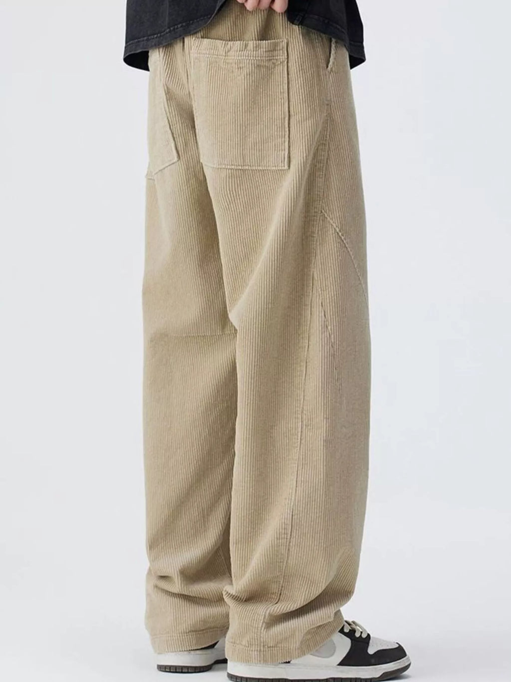 Plus Size Relaxed Fit Corduroy Pants in Black for Men