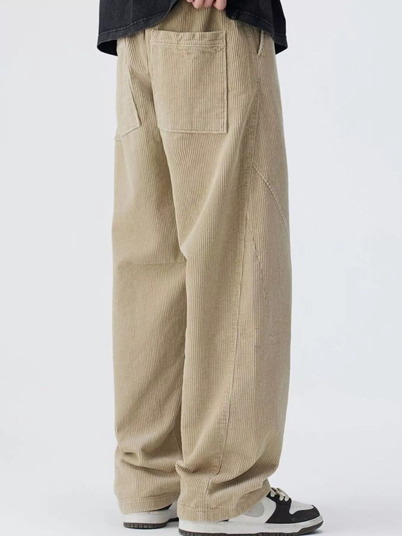 Plus Size Relaxed Fit Corduroy Pants in Black for Men