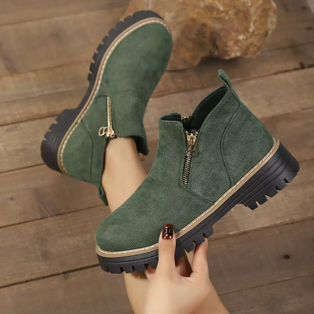Round Toe Platform Boots in Classic in Off-White for Women