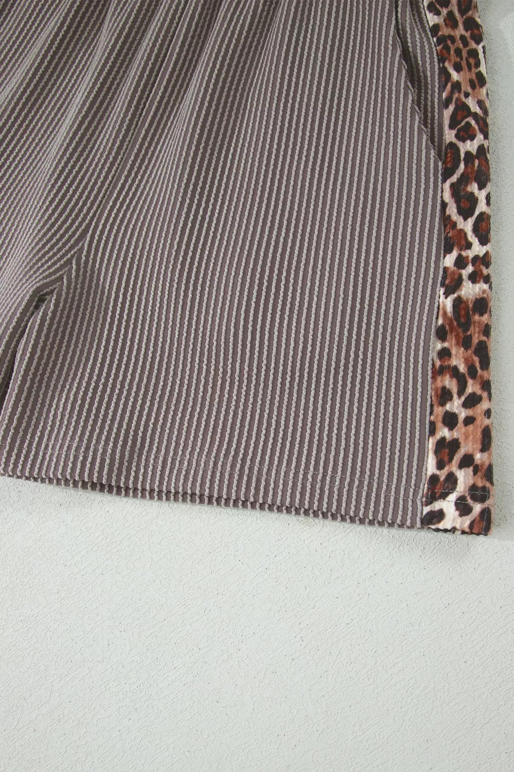 Leopard Trim Ribbed Knit Tee and Shorts Set for Women