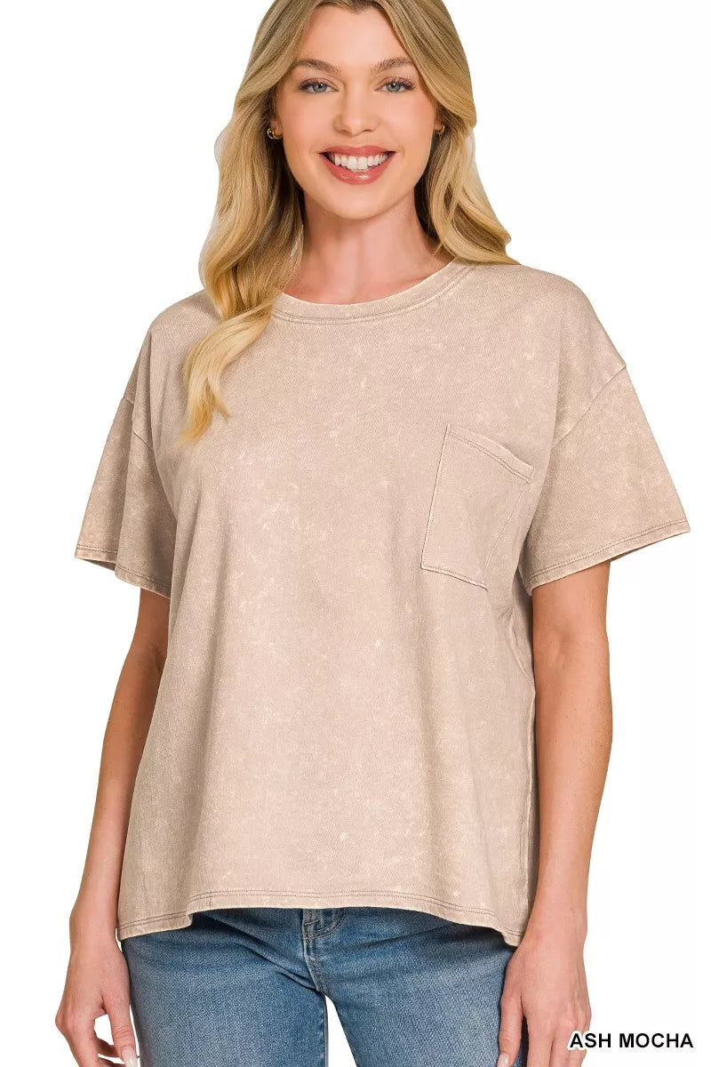 French Terry Acid Washed Relaxed Top & Short Set in Mocha for Women