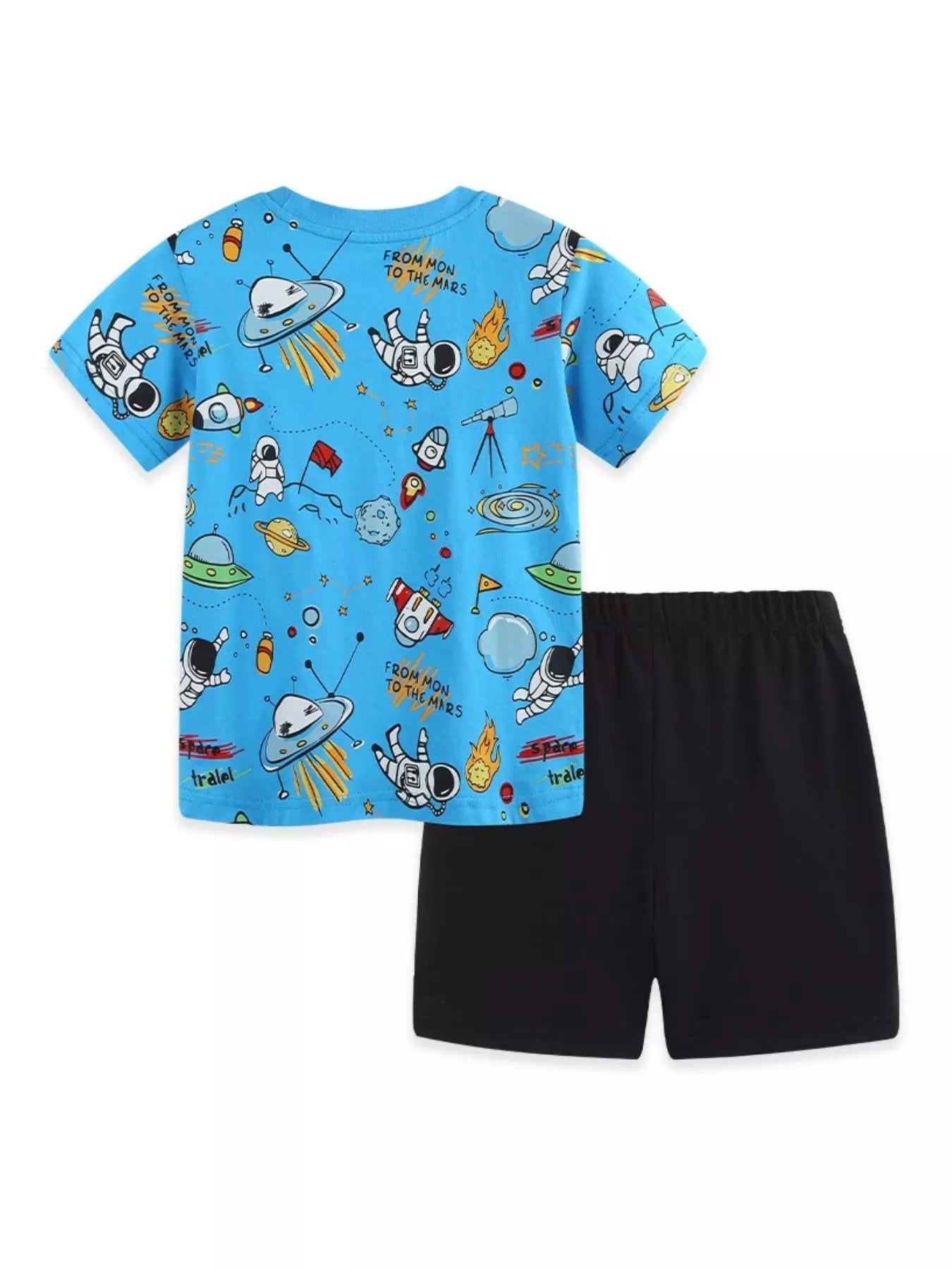 Astronaut Print Tee & Shorts Set in Sky Blue for Boys