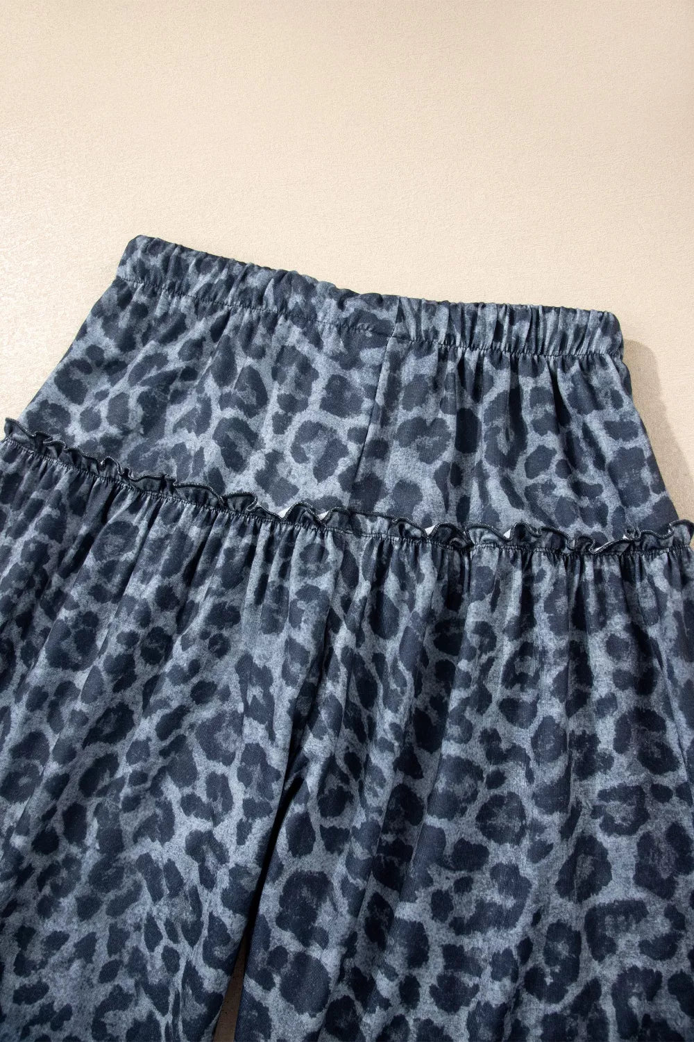 Leopard Print Frilled Detail Drawstring Wide Leg Pants for Women
