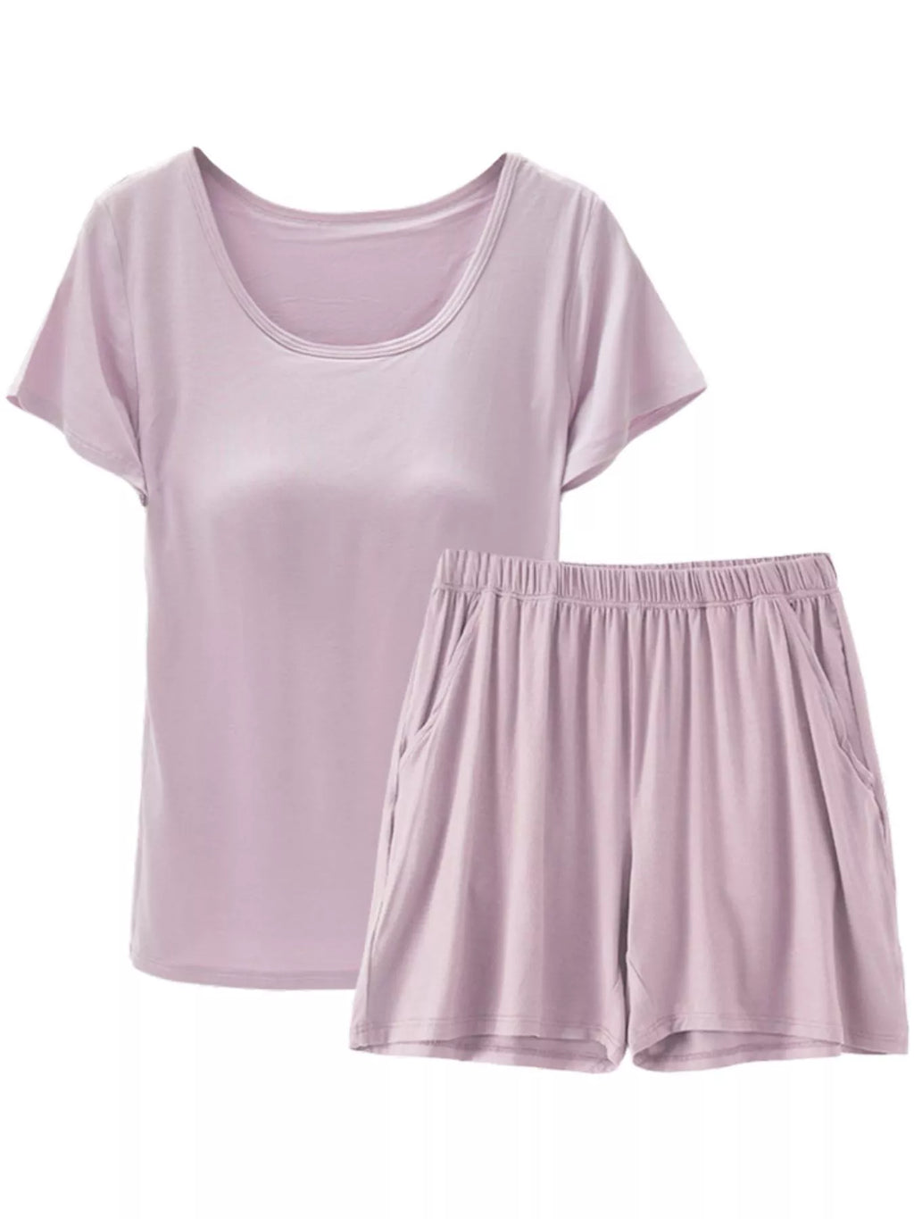 Plus Size Padded Modal Short Sleeve T-Shirt and Shorts Set in Black for Women