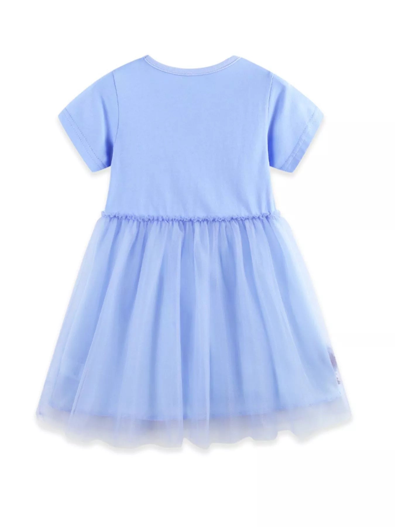 Horse Embroidered Tulle Dress in Dusty Blue for Girls
