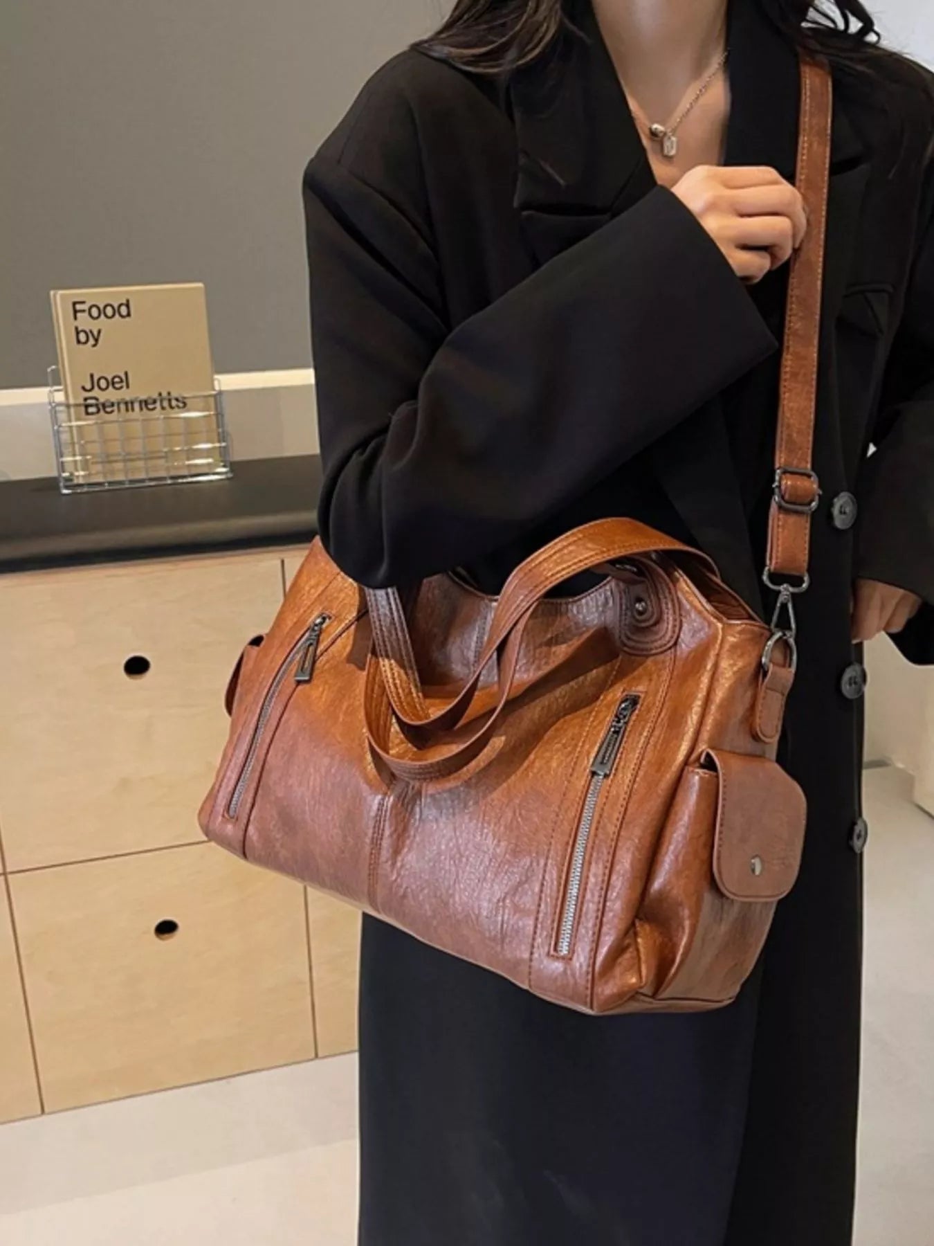 Vintage Style Zipper Front Handbag for Women