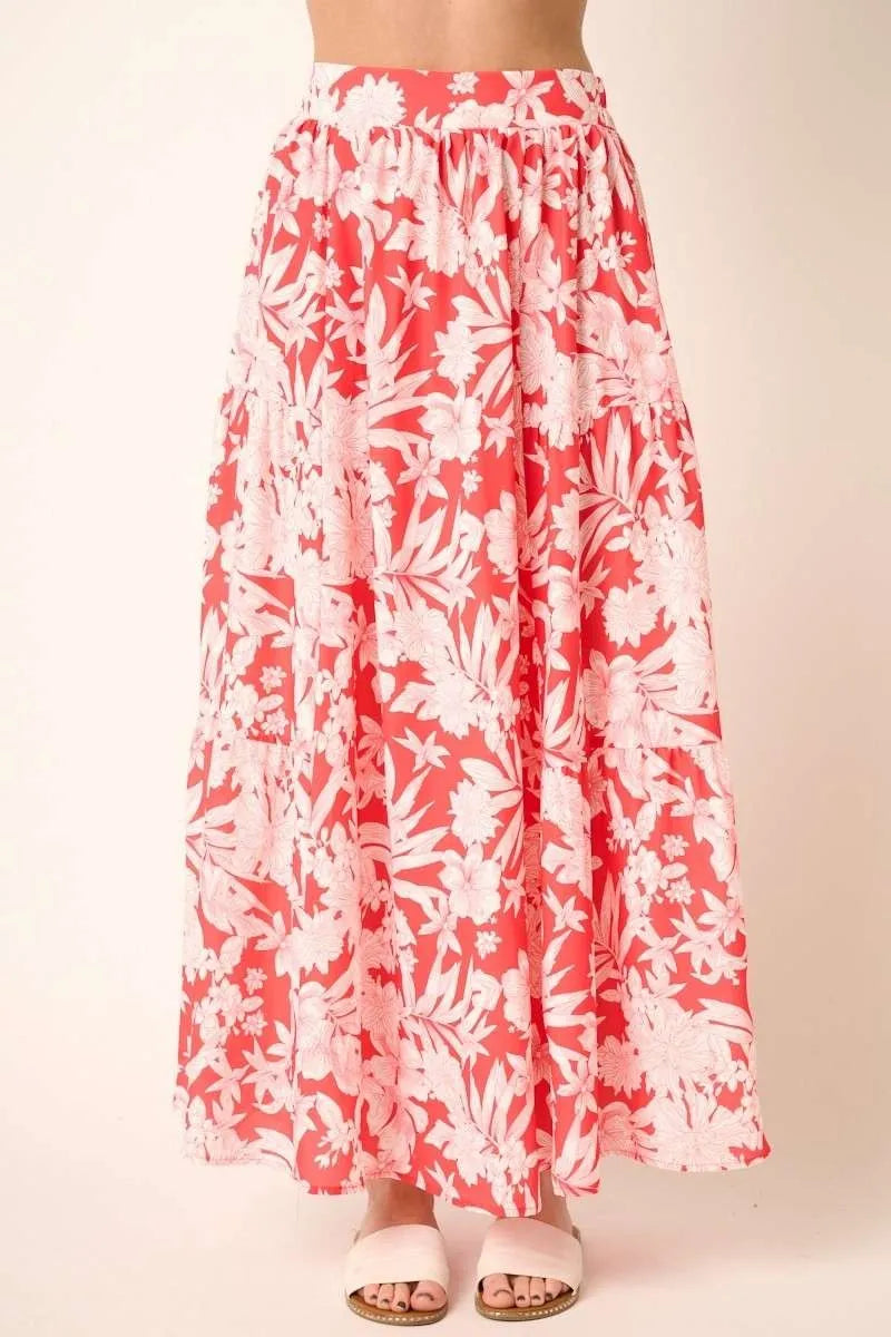 Tropical Print Top and Skirt Set for Women