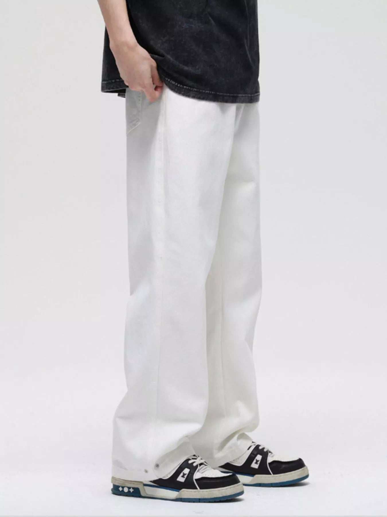 Washed Wide Leg Jeans Plus Size in Black for Men