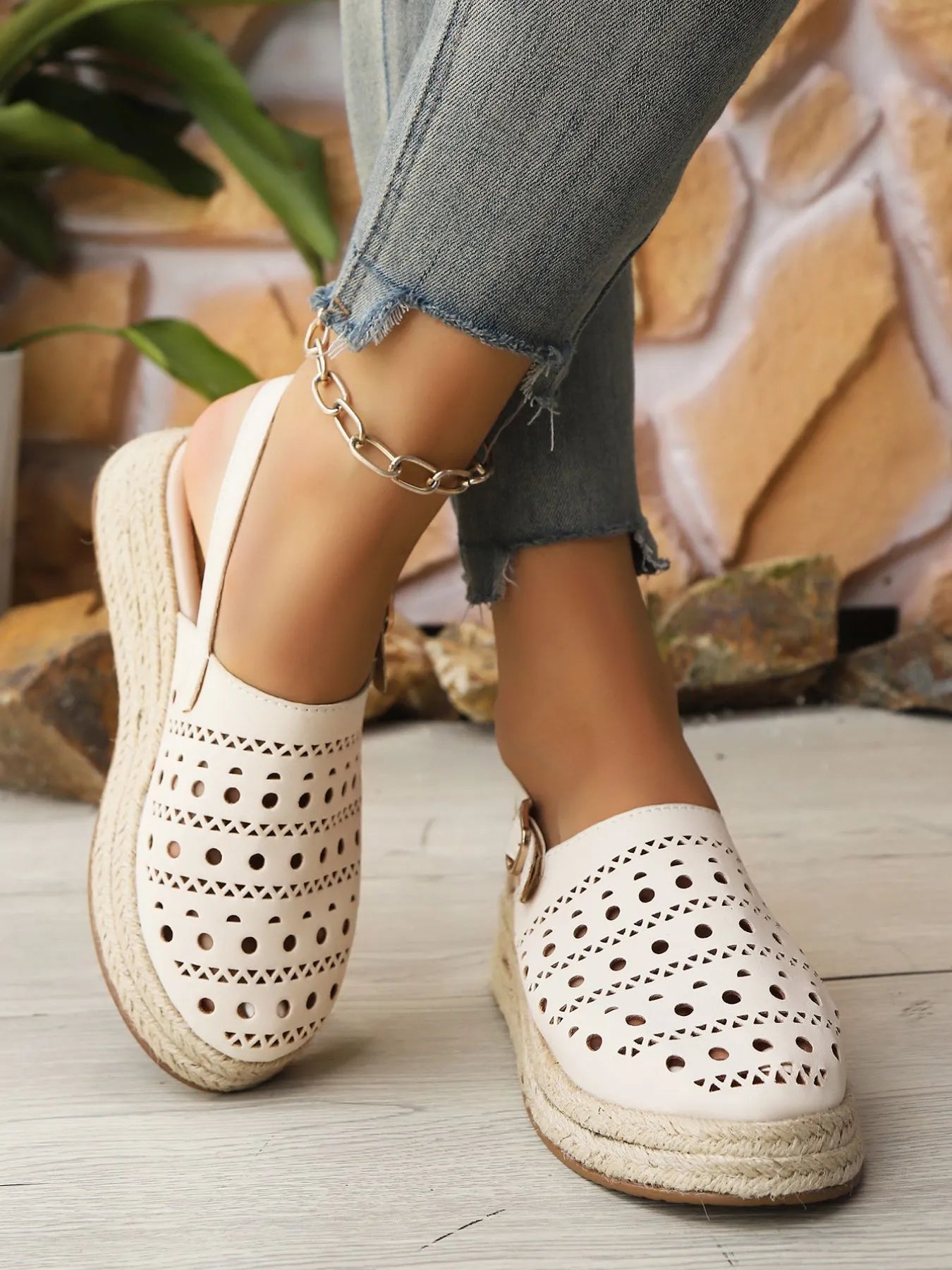 Hollow Out Platform Sandals in Beige for Women