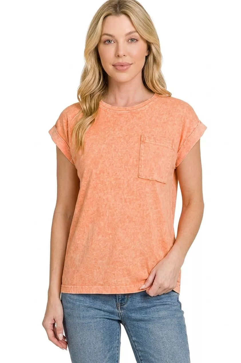 Halo Snow Washed Cuffed Short Sleeve Tee in Orange for Women