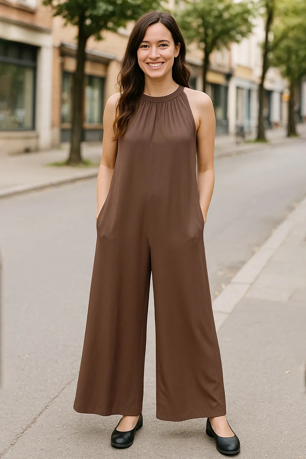 Plus Size Tie Back Cutout Sleeveless Jumpsuit in Aqua for Women