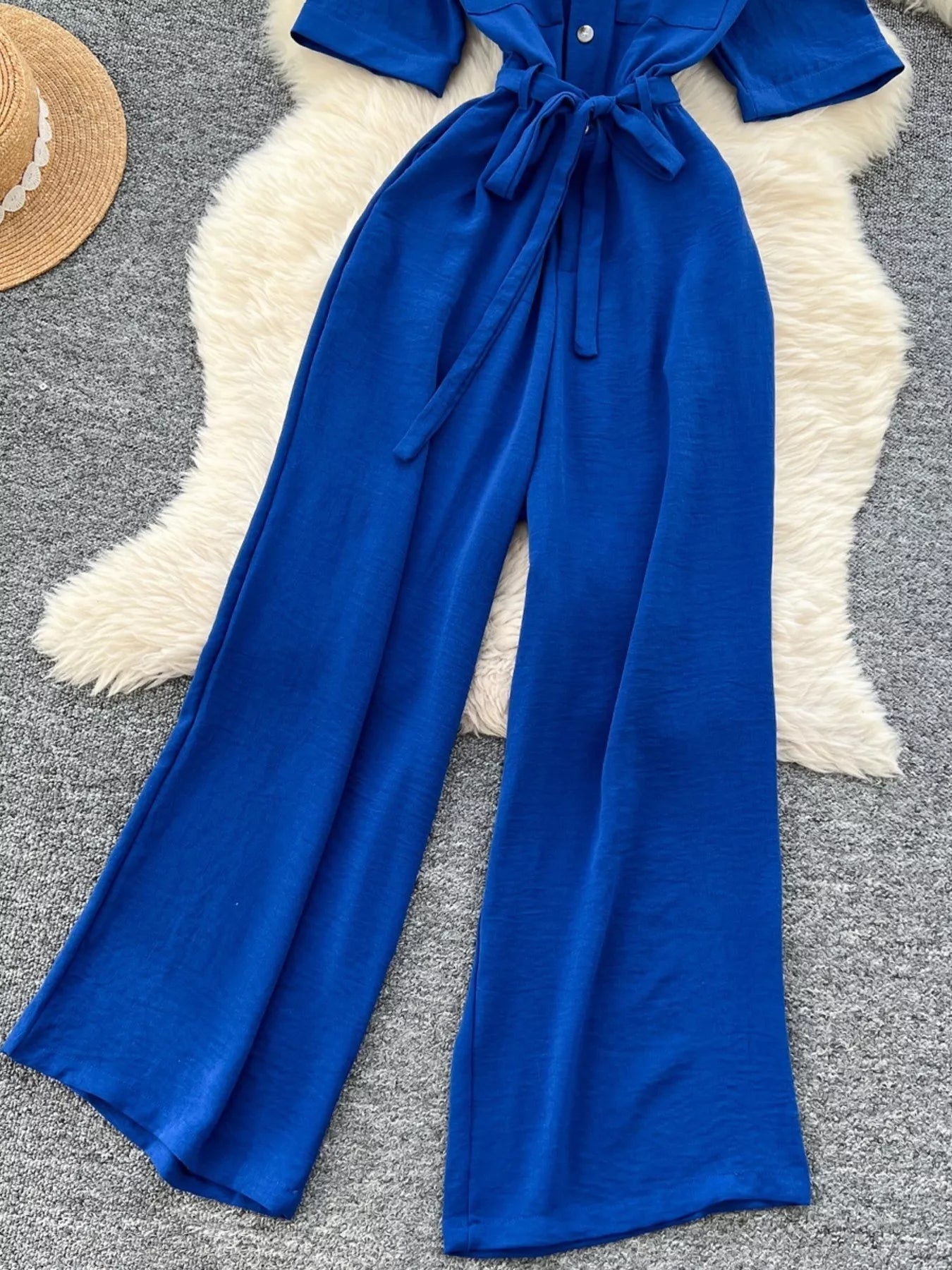 Pink Tie Waist Wide Leg Jumpsuit in Brown for Women