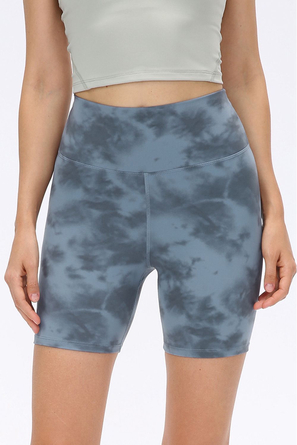 Wide Waistband Sports Shorts in Matcha Green in Dusty Pink for Women