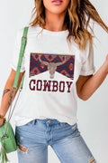 Graphic Round Neck Short Sleeve T-Shirt in Relaxed in White for Women